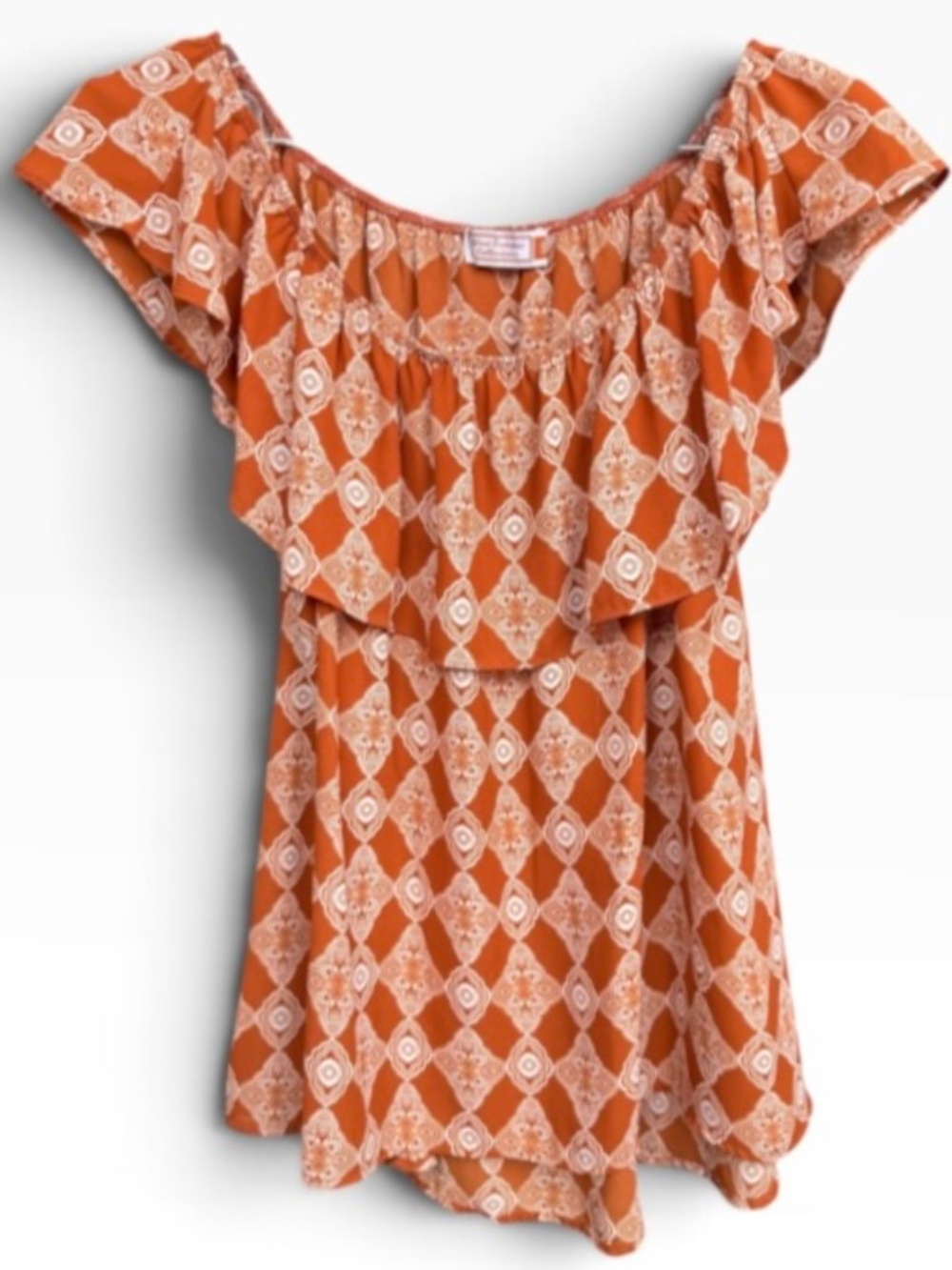 West Campus Collections Burnt Orange and White Off the Shoulder Top Sz S
